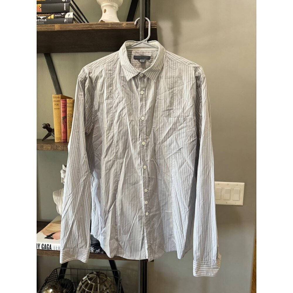 John Varvatos Striped Button Down Shirt White Tan Mens Size Large